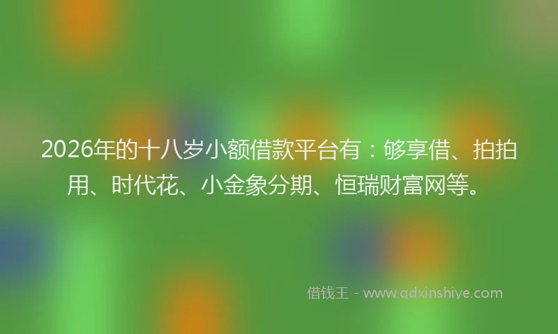 2026年的十八岁小额借款平台有：够享借、拍拍用、时代花、小金象分期、恒瑞财富网等。