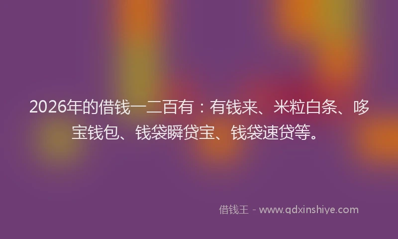 2026年的借钱一二百有：有钱来、米粒白条、哆宝钱包、钱袋瞬贷宝、钱袋速贷等。