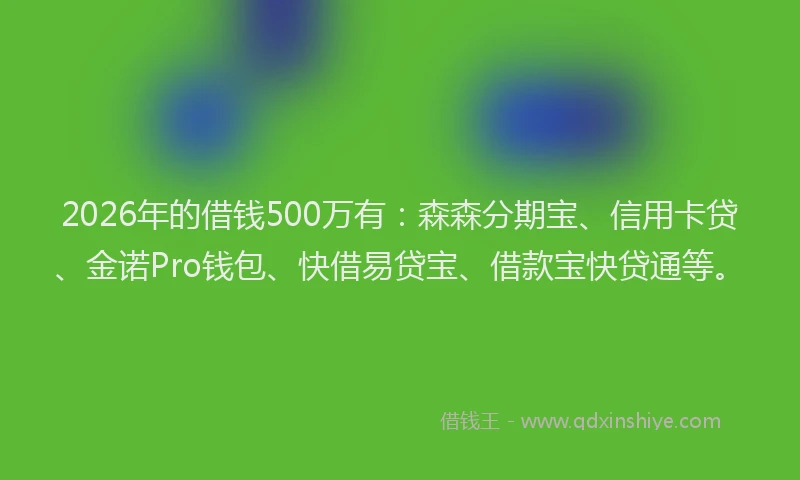 2026年的借钱500万有：森森分期宝、信用卡贷、金诺Pro钱包、快借易贷宝、借款宝快贷通等。