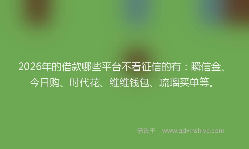 2026年的借款哪些平台不看征信的有：瞬信金、今日购、时代花、维维钱包、琉璃买单等。