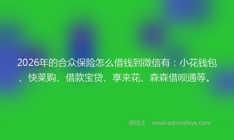 2026年的合众保险怎么借钱到微信有：小花钱包、快莱购、借款宝贷、享来花、森森借呗通等。