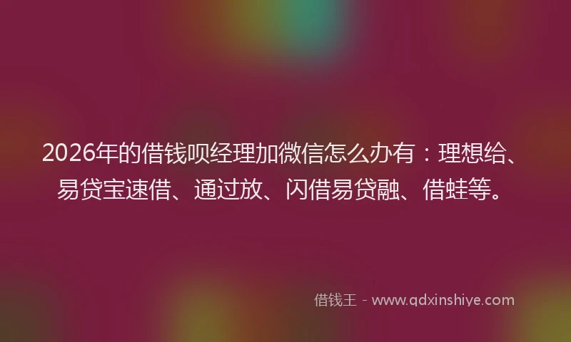2026年的借钱呗经理加微信怎么办有：理想给、易贷宝速借、通过放、闪借易贷融、借蛙等。