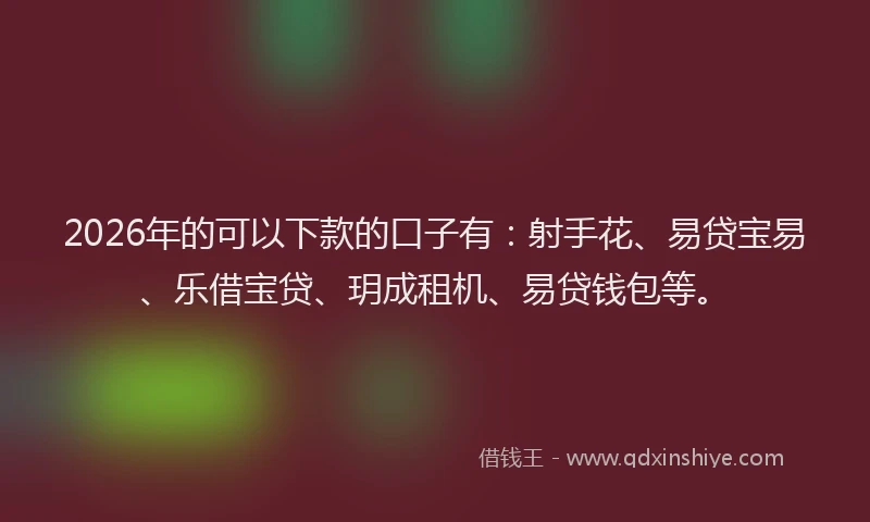 2026年的可以下款的口子有：射手花、易贷宝易、乐借宝贷、玥成租机、易贷钱包等。