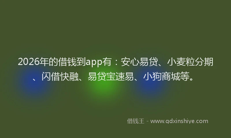 2026年的借钱到app有：安心易贷、小麦粒分期、闪借快融、易贷宝速易、小狗商城等。