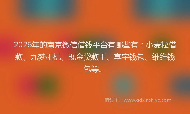 2026年的南京微信借钱平台有哪些有：小麦粒借款、九梦租机、现金贷款王、享宇钱包、维维钱包等。