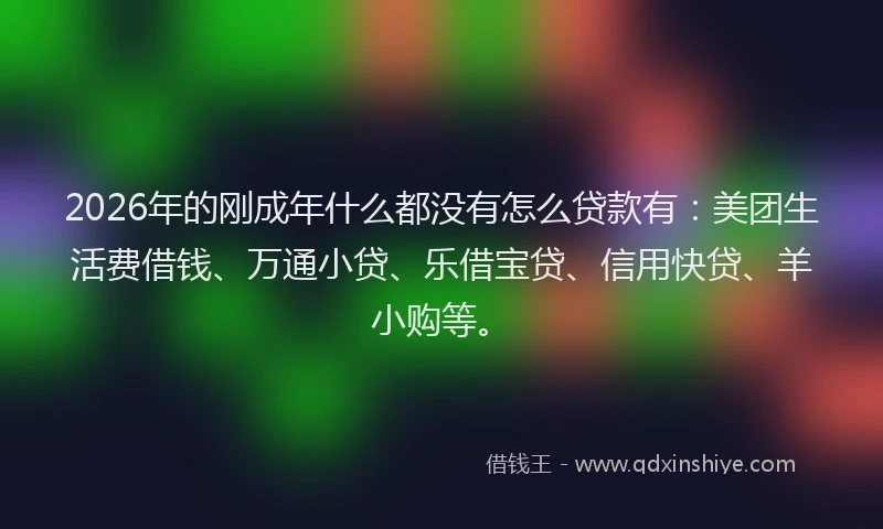 2026年的刚成年什么都没有怎么贷款有：美团生活费借钱、万通小贷、乐借宝贷、信用快贷、羊小购等。