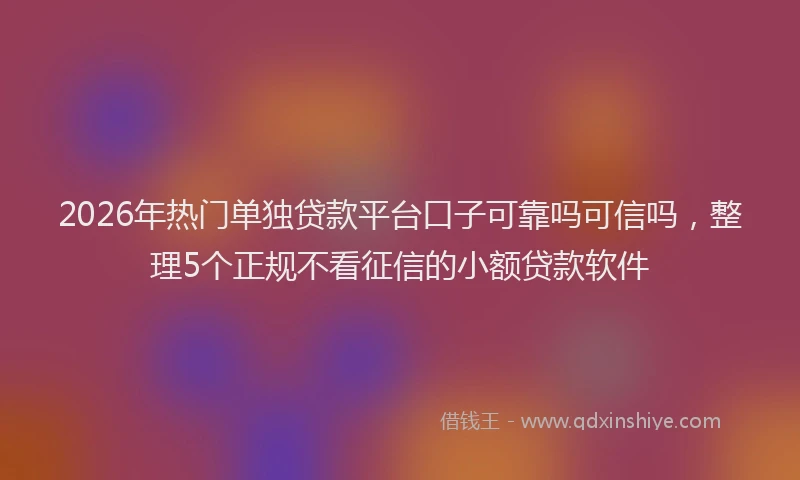 2026年热门单独贷款平台口子可靠吗可信吗，整理5个正规不看征信的小额贷款软件