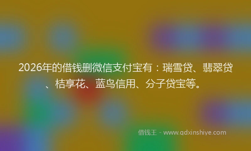 2026年的借钱删微信支付宝有：瑞雪贷、翡翠贷、桔享花、蓝鸟信用、分子贷宝等。