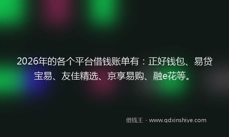 2026年的各个平台借钱账单有：正好钱包、易贷宝易、友佳精选、京享易购、融e花等。