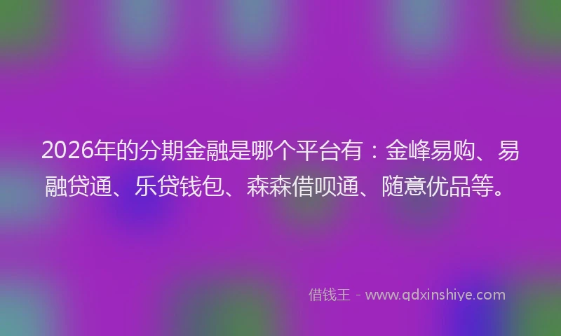 2026年的分期金融是哪个平台有：金峰易购、易融贷通、乐贷钱包、森森借呗通、随意优品等。