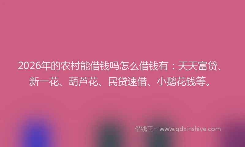 2026年的农村能借钱吗怎么借钱有：天天富贷、新一花、葫芦花、民贷速借、小鹅花钱等。