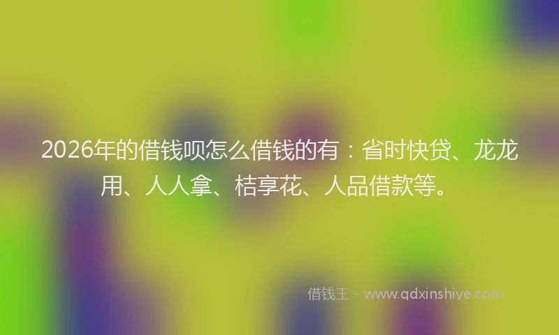 2026年的借钱呗怎么借钱的有：省时快贷、龙龙用、人人拿、桔享花、人品借款等。