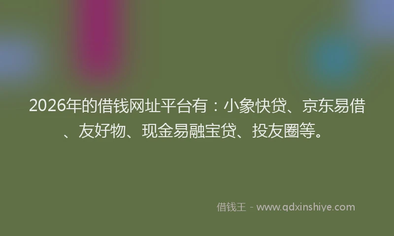 2026年的借钱网址平台有：小象快贷、京东易借、友好物、现金易融宝贷、投友圈等。