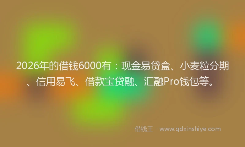 2026年的借钱6000有：现金易贷盒、小麦粒分期、信用易飞、借款宝贷融、汇融Pro钱包等。