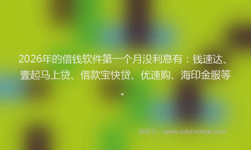 2026年的借钱软件第一个月没利息有：钱速达、壹起马上贷、借款宝快贷、优速购、海印金服等。
