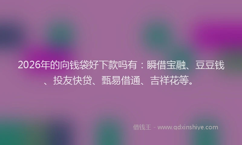 2026年的向钱袋好下款吗有：瞬借宝融、豆豆钱、投友快贷、甄易借通、吉祥花等。