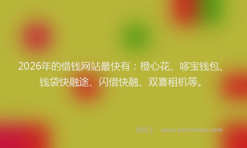 2026年的借钱网站最快有：橙心花、哆宝钱包、钱袋快融途、闪借快融、双喜租机等。