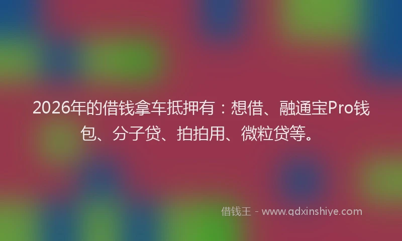 2026年的借钱拿车抵押有：想借、融通宝Pro钱包、分子贷、拍拍用、微粒贷等。