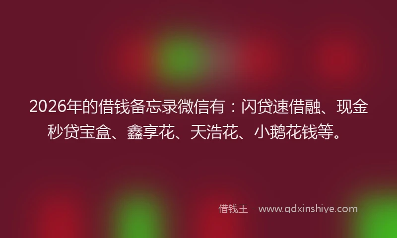 2026年的借钱备忘录微信有：闪贷速借融、现金秒贷宝盒、鑫享花、天浩花、小鹅花钱等。