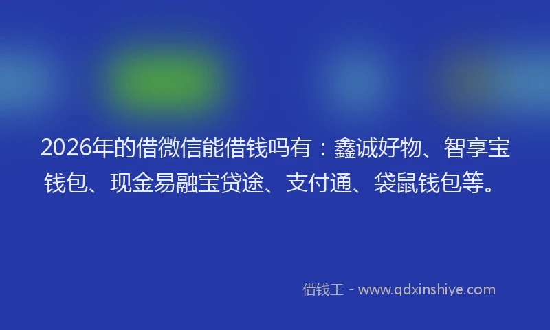 2026年的借微信能借钱吗有：鑫诚好物、智享宝钱包、现金易融宝贷途、支付通、袋鼠钱包等。