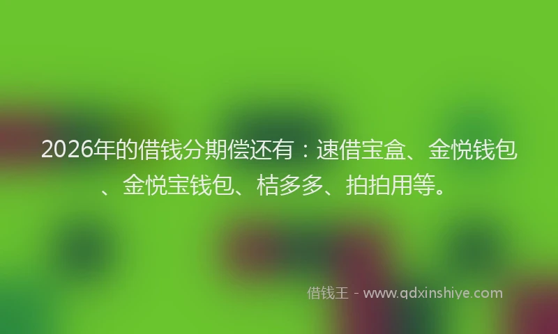 2026年的借钱分期偿还有：速借宝盒、金悦钱包、金悦宝钱包、桔多多、拍拍用等。