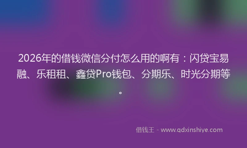 2026年的借钱微信分付怎么用的啊有：闪贷宝易融、乐租租、鑫贷Pro钱包、分期乐、时光分期等。