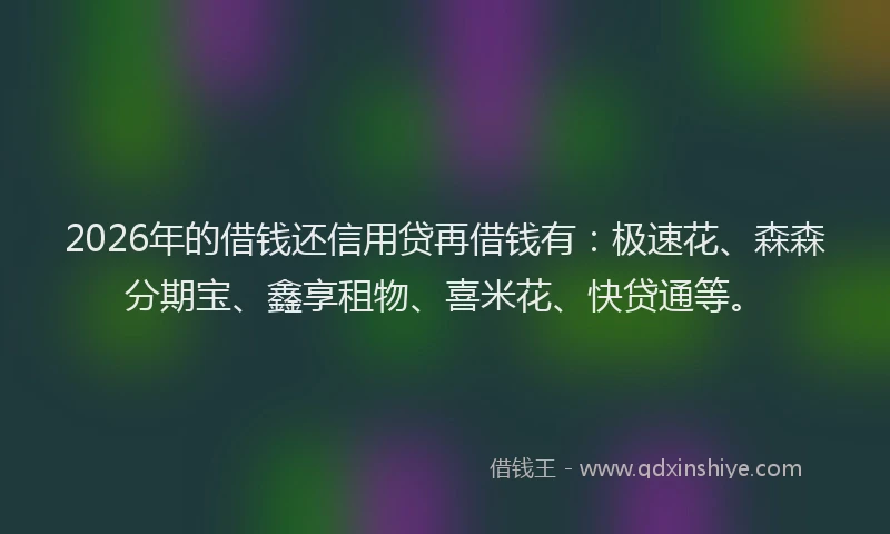 2026年的借钱还信用贷再借钱有：极速花、森森分期宝、鑫享租物、喜米花、快贷通等。