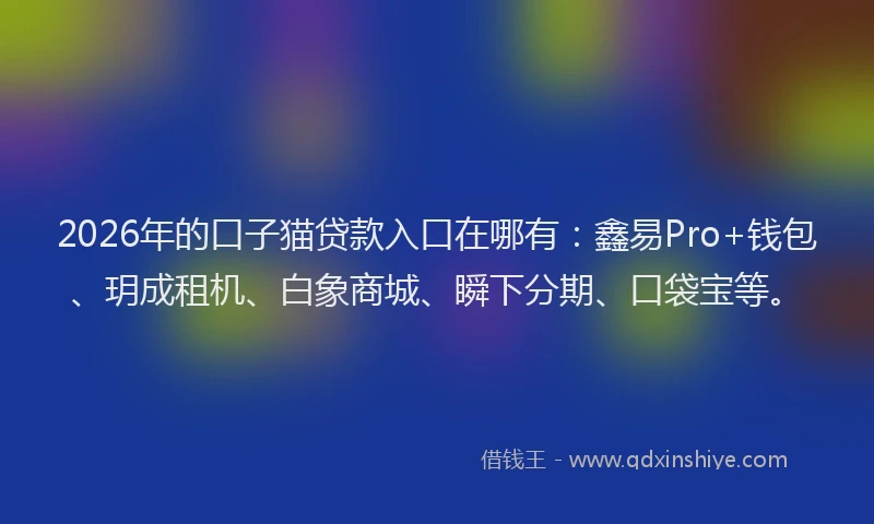 2026年的口子猫贷款入口在哪有：鑫易Pro+钱包、玥成租机、白象商城、瞬下分期、口袋宝等。