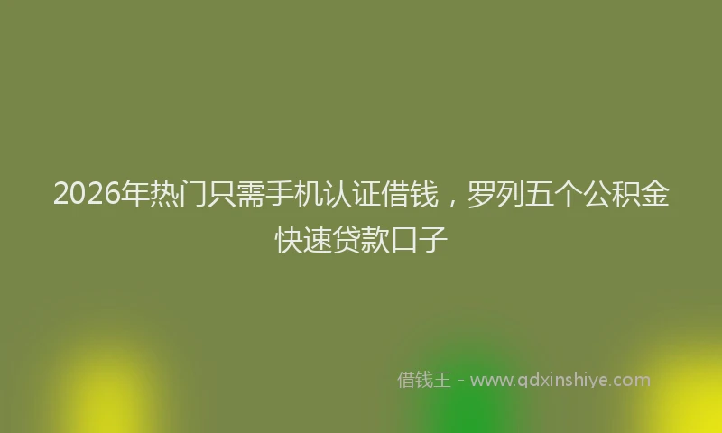 2026年热门只需手机认证借钱，罗列五个公积金快速贷款口子