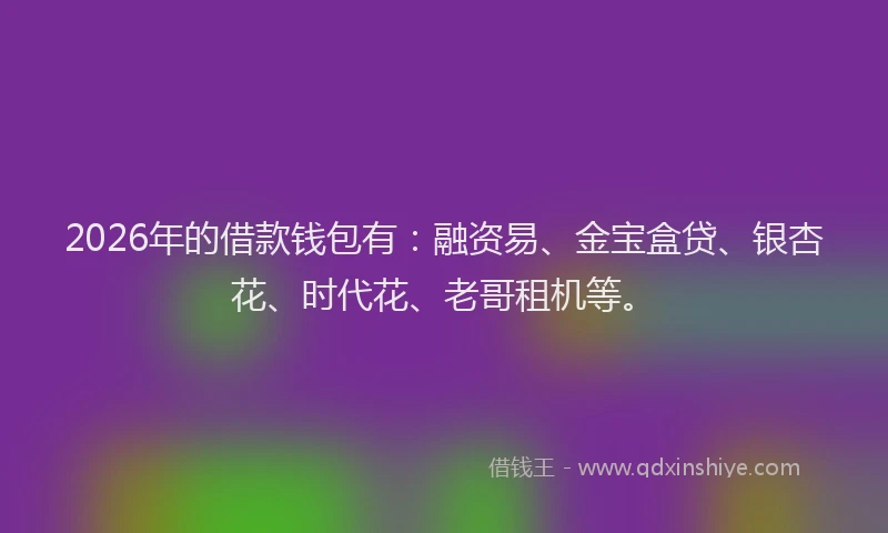 2026年的借款钱包有：融资易、金宝盒贷、银杏花、时代花、老哥租机等。