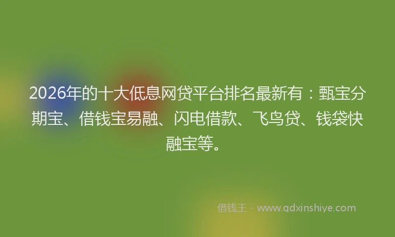 2026年的十大低息网贷平台排名最新有：甄宝分期宝、借钱宝易融、闪电借款、飞鸟贷、钱袋快融宝等。
