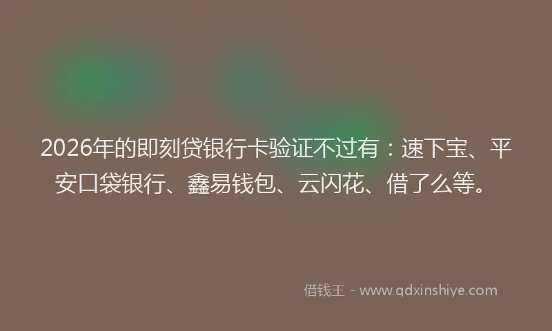 2026年的即刻贷银行卡验证不过有：速下宝、平安口袋银行、鑫易钱包、云闪花、借了么等。