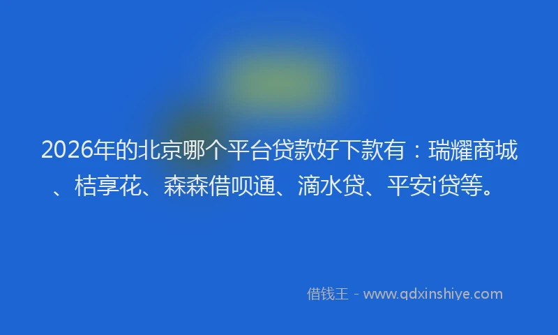 2026年的北京哪个平台贷款好下款有：瑞耀商城、桔享花、森森借呗通、滴水贷、平安i贷等。