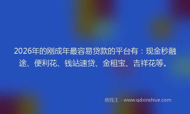 2026年的刚成年最容易贷款的平台有：现金秒融途、便利花、钱站速贷、金租宝、吉祥花等。