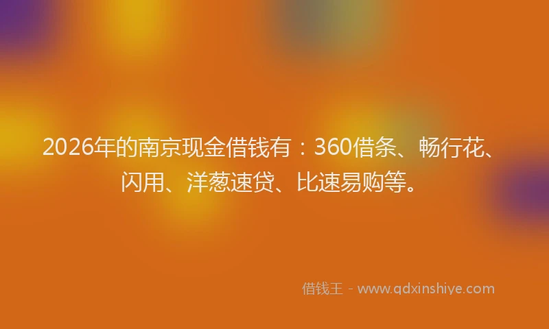 2026年的南京现金借钱有：360借条、畅行花、闪用、洋葱速贷、比速易购等。
