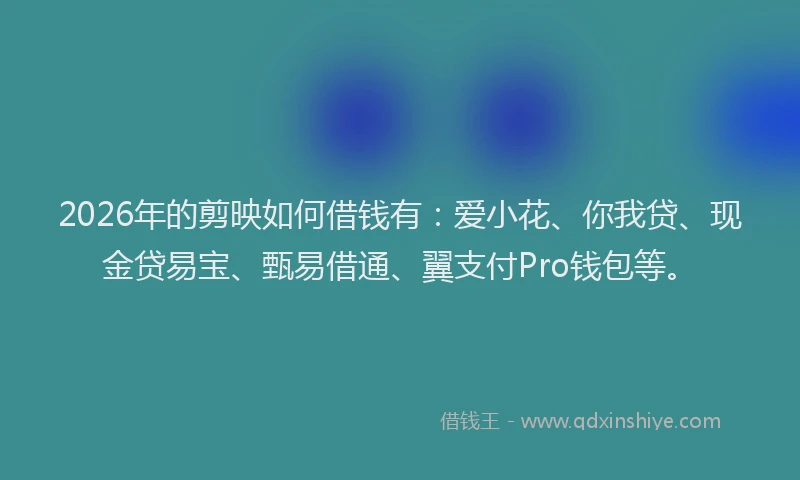 2026年的剪映如何借钱有：爱小花、你我贷、现金贷易宝、甄易借通、翼支付Pro钱包等。