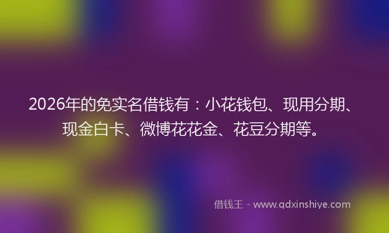 2026年的免实名借钱有：小花钱包、现用分期、现金白卡、微博花花金、花豆分期等。