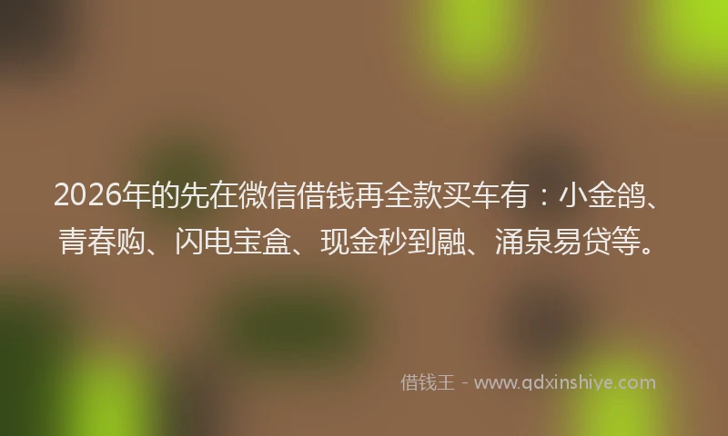 2026年的先在微信借钱再全款买车有：小金鸽、青春购、闪电宝盒、现金秒到融、涌泉易贷等。