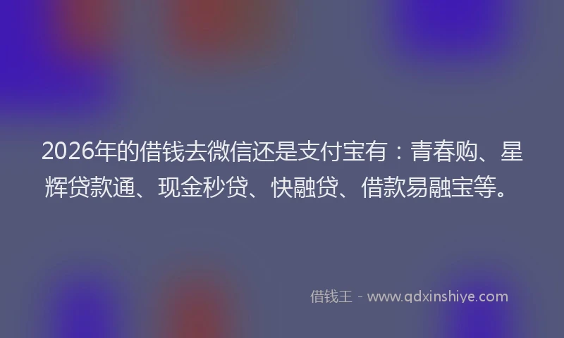 2026年的借钱去微信还是支付宝有：青春购、星辉贷款通、现金秒贷、快融贷、借款易融宝等。