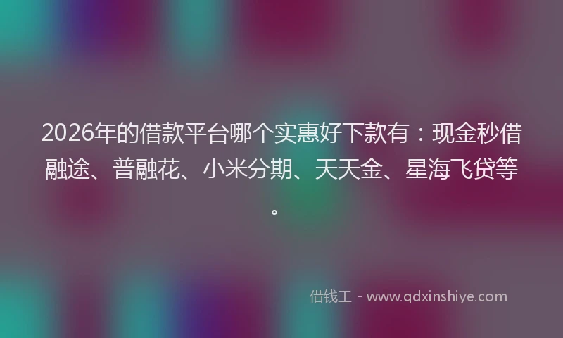 2026年的借款平台哪个实惠好下款有：现金秒借融途、普融花、小米分期、天天金、星海飞贷等。