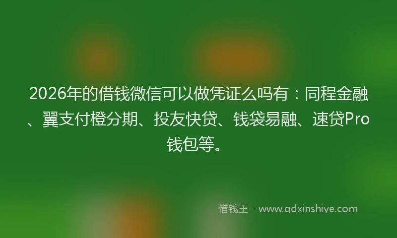 2026年的借钱微信可以做凭证么吗有：同程金融、翼支付橙分期、投友快贷、钱袋易融、速贷Pro钱包等。
