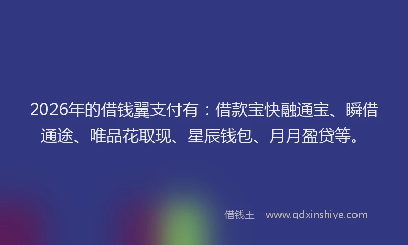 2026年的借钱翼支付有：借款宝快融通宝、瞬借通途、唯品花取现、星辰钱包、月月盈贷等。