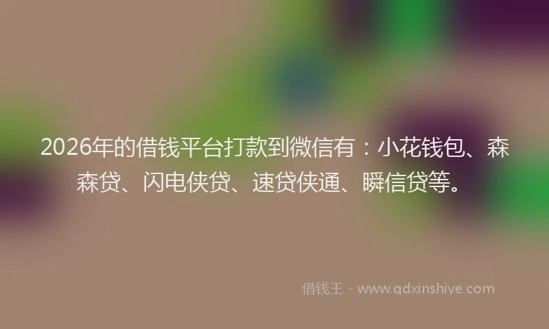 2026年的借钱平台打款到微信有：小花钱包、森森贷、闪电侠贷、速贷侠通、瞬信贷等。
