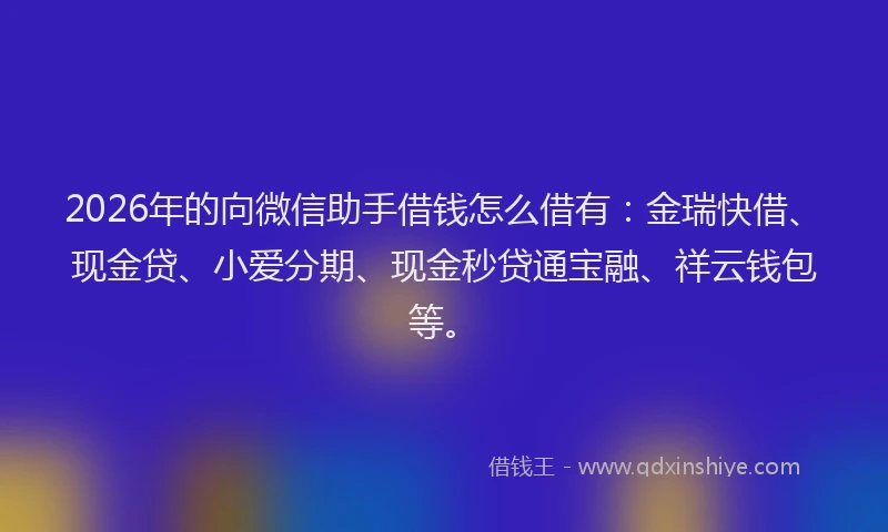 2026年的向微信助手借钱怎么借有：金瑞快借、现金贷、小爱分期、现金秒贷通宝融、祥云钱包等。