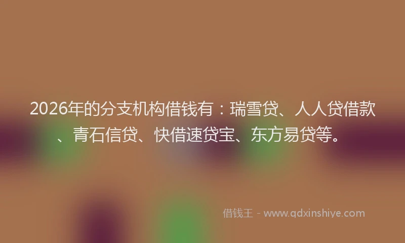 2026年的分支机构借钱有：瑞雪贷、人人贷借款、青石信贷、快借速贷宝、东方易贷等。