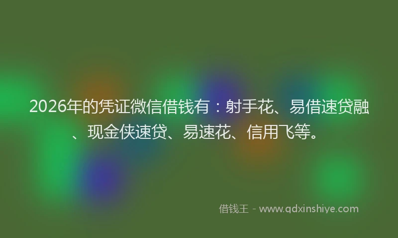 2026年的凭证微信借钱有：射手花、易借速贷融、现金侠速贷、易速花、信用飞等。