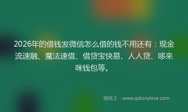 2026年的借钱发微信怎么借的钱不用还有：现金流速融、魔法速借、借贷宝快易、人人贷、哆来咪钱包等。