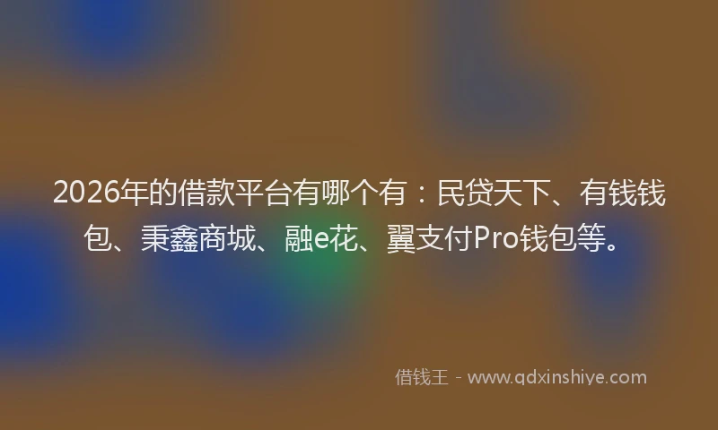 2026年的借款平台有哪个有：民贷天下、有钱钱包、秉鑫商城、融e花、翼支付Pro钱包等。