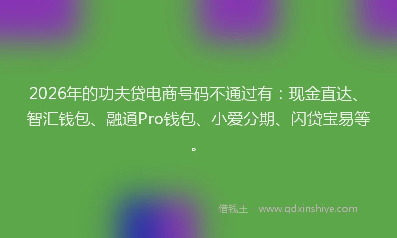 2026年的功夫贷电商号码不通过有：现金直达、智汇钱包、融通Pro钱包、小爱分期、闪贷宝易等。