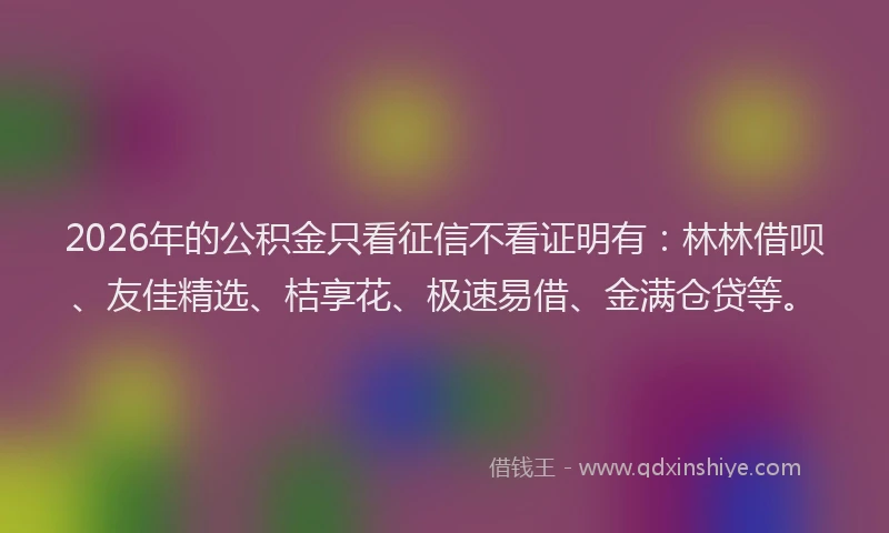2026年的公积金只看征信不看证明有：林林借呗、友佳精选、桔享花、极速易借、金满仓贷等。